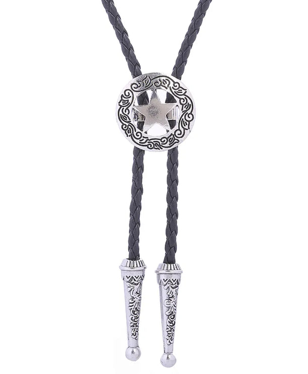Corbata bolo de aleación con cordón de piel y dijes de estrella y calavera - imagen 39
