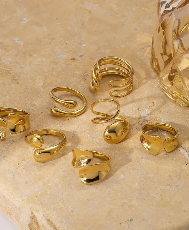 Anillo ajustable de acero 304 con diseño geométrico de gotas de agua - imagen 8
