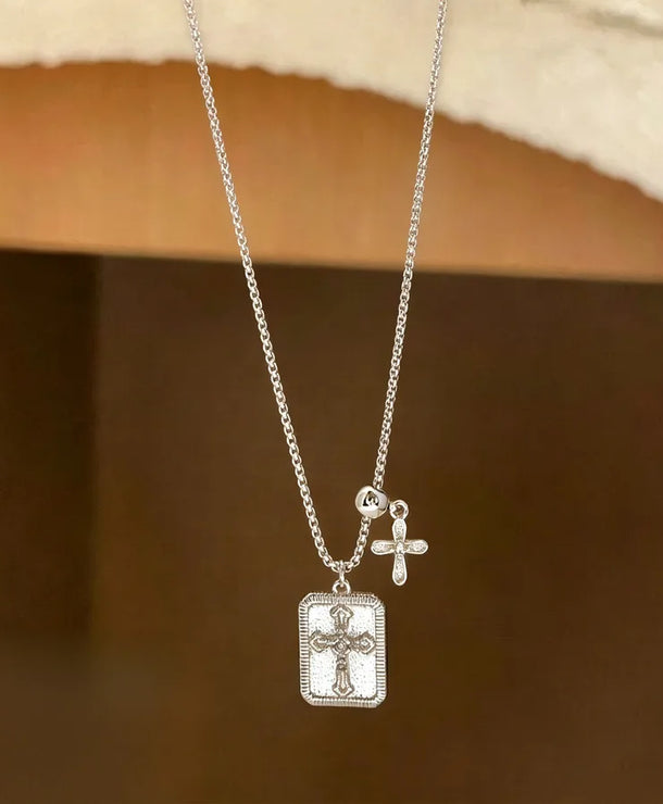 Collar con dije de cristal transparente y acabado cepillado para mujer - imagen 12