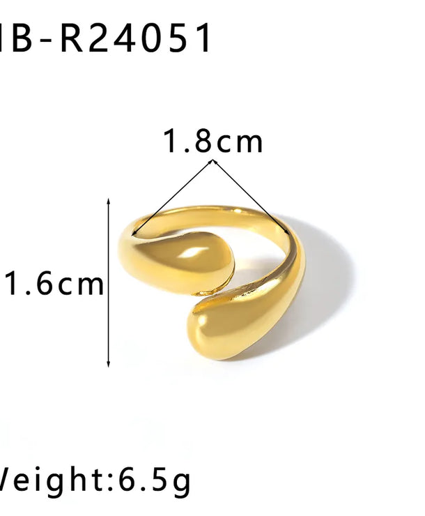 Anillo ajustable de acero 304 con diseño geométrico de gotas de agua - imagen 15