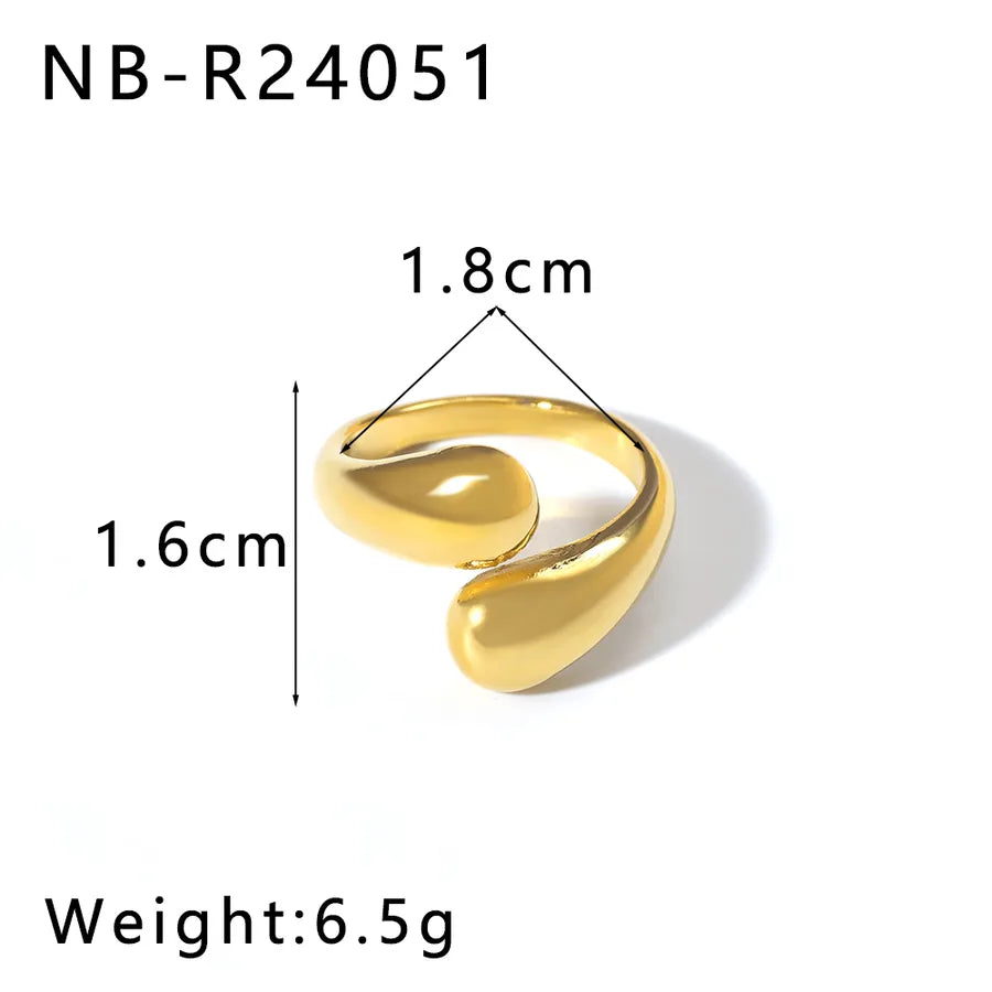 Anillo ajustable de acero 304 con diseño geométrico de gotas de agua - imagen 15
