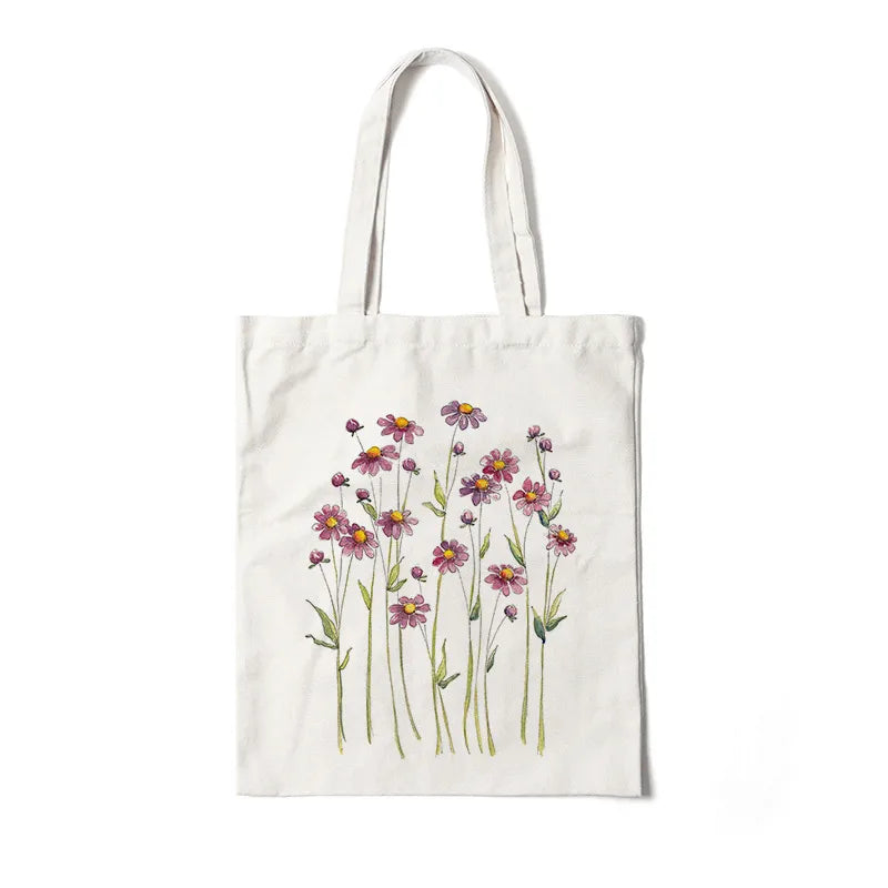 Bolso de lona con estampado de flores para mujer, diseño abierto - imagen 6