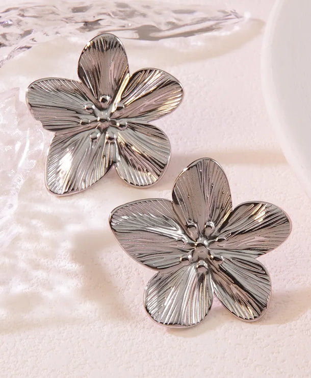 Aretes de botón de acero inoxidable 304 con diseño floral streetwear - imagen 11