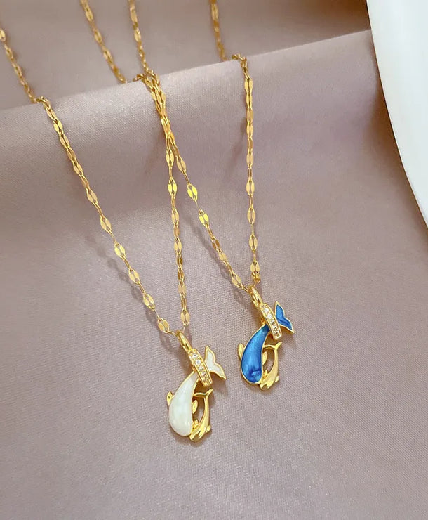 Collar con dije de delfín de acero y cobre con gemas para mujer - imagen 5