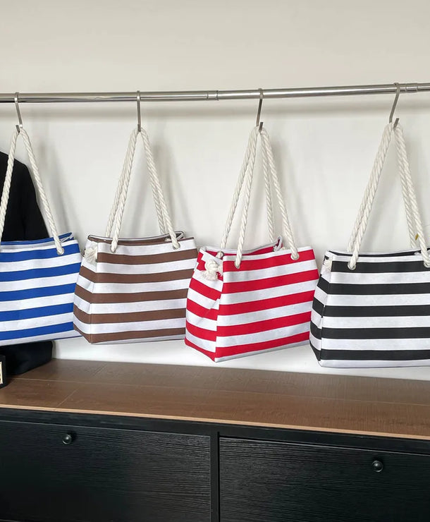 Bolso tote de lona con estampado de rayas y correa bandolera para mujer - imagen 2
