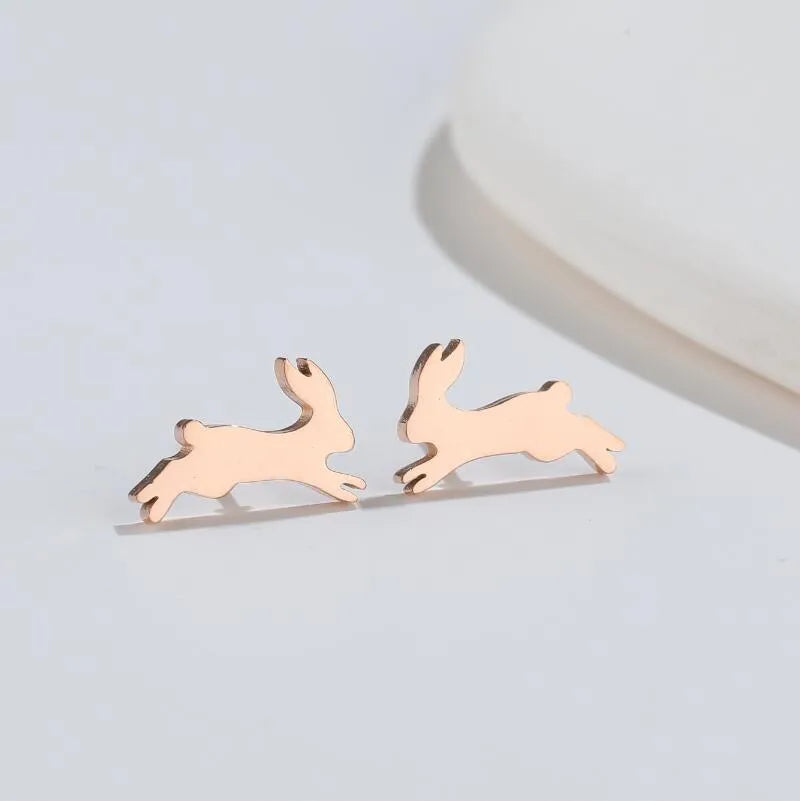 Aretes de botón de acero 304 con baño de oro 18K y diseño de animalitos - imagen 31