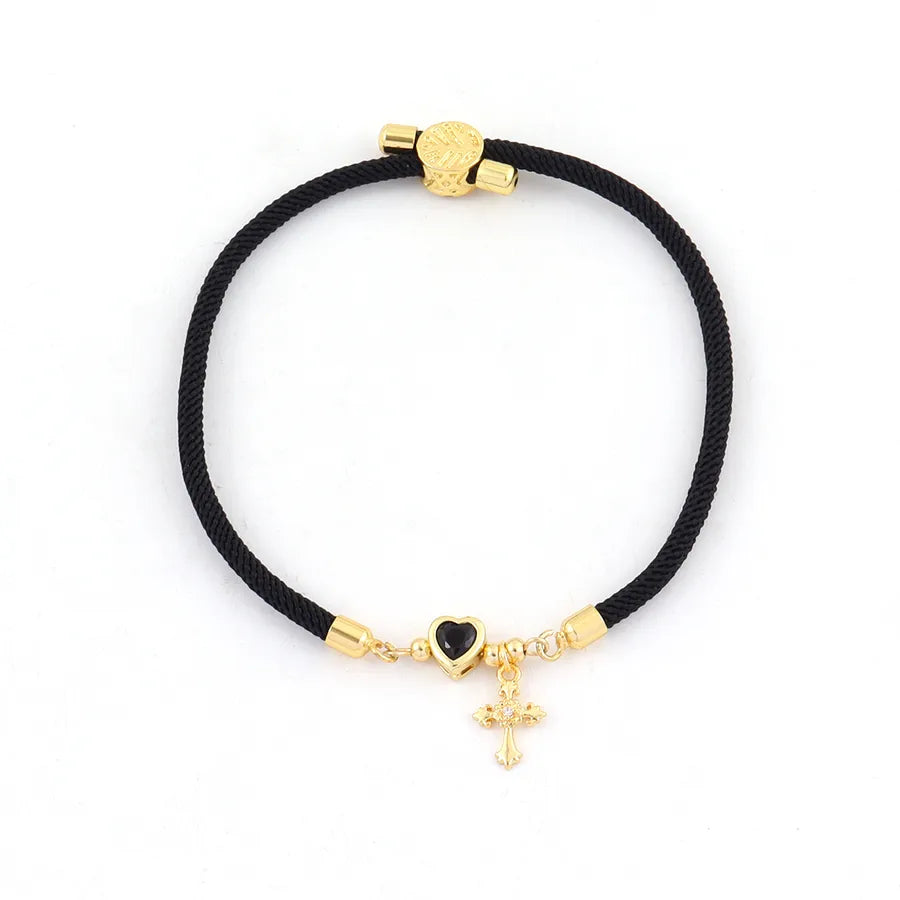 Pulsera de cordón con dijes de cruz y corazón en circonia para mujer - imagen 10