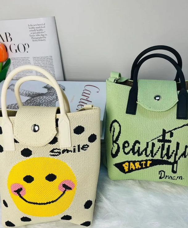 Bolso cruzado tejido con estampado de letras y flores para mujer