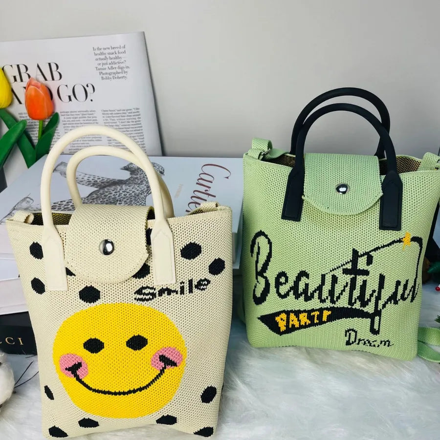 Bolso cruzado tejido con estampado de letras y flores para mujer
