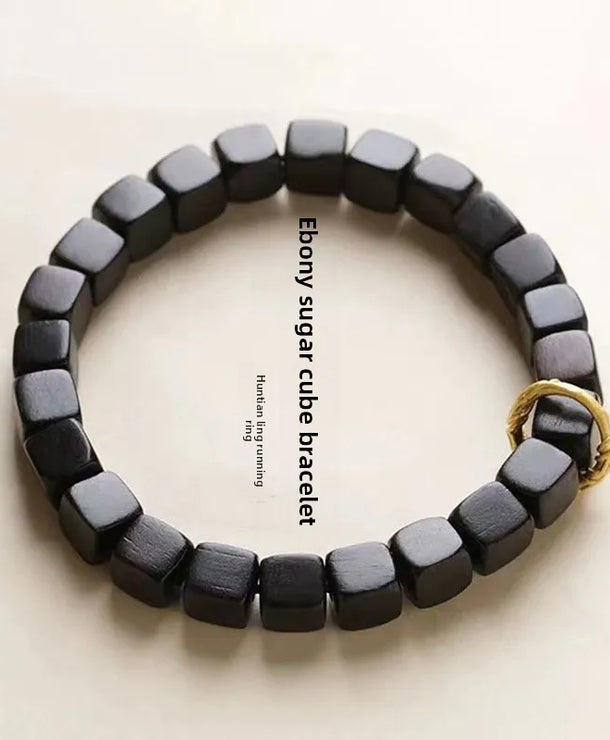 Pulsera de madera con cuentas negras, estilo natural unisex - imagen 2