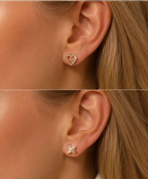 Aretes de acero 304 con diseño de corazón tridimensional y baño de oro 18K - imagen 2