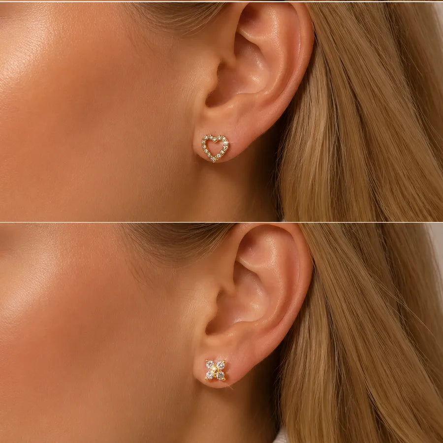 Aretes de acero 304 con diseño de corazón tridimensional y baño de oro 18K - imagen 2