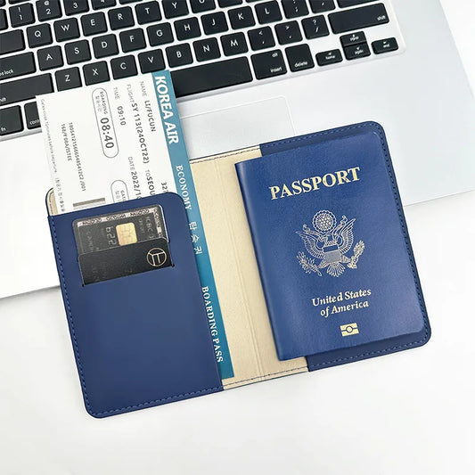 Portapasaportes unisex de piel sintética con diseño calado de avión - imagen 2