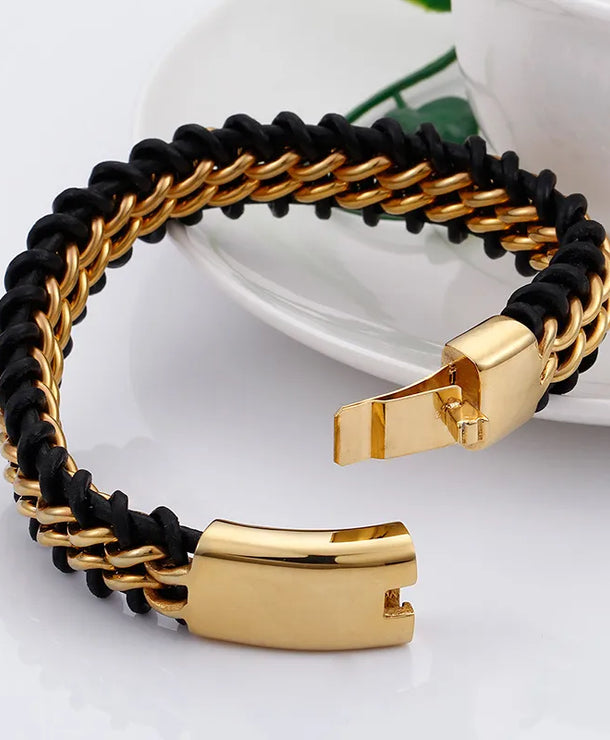Pulsera de acero 304 con baño de oro 18K y diseño color block - imagen 3