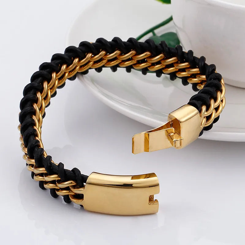 Pulsera de acero 304 con baño de oro 18K y diseño color block - imagen 3