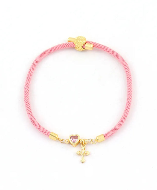 Pulsera de cordón con dijes de cruz y corazón en circonia para mujer - imagen 8