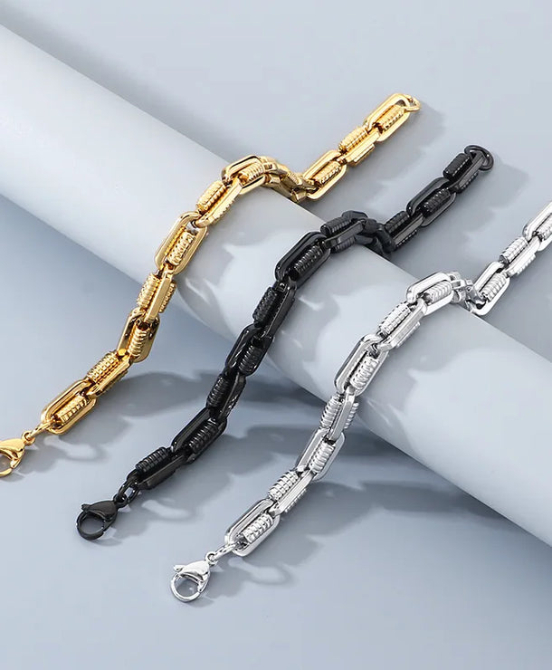 Pulsera de eslabones ovalados con patrón de engranaje chapada en oro 18K - imagen 3