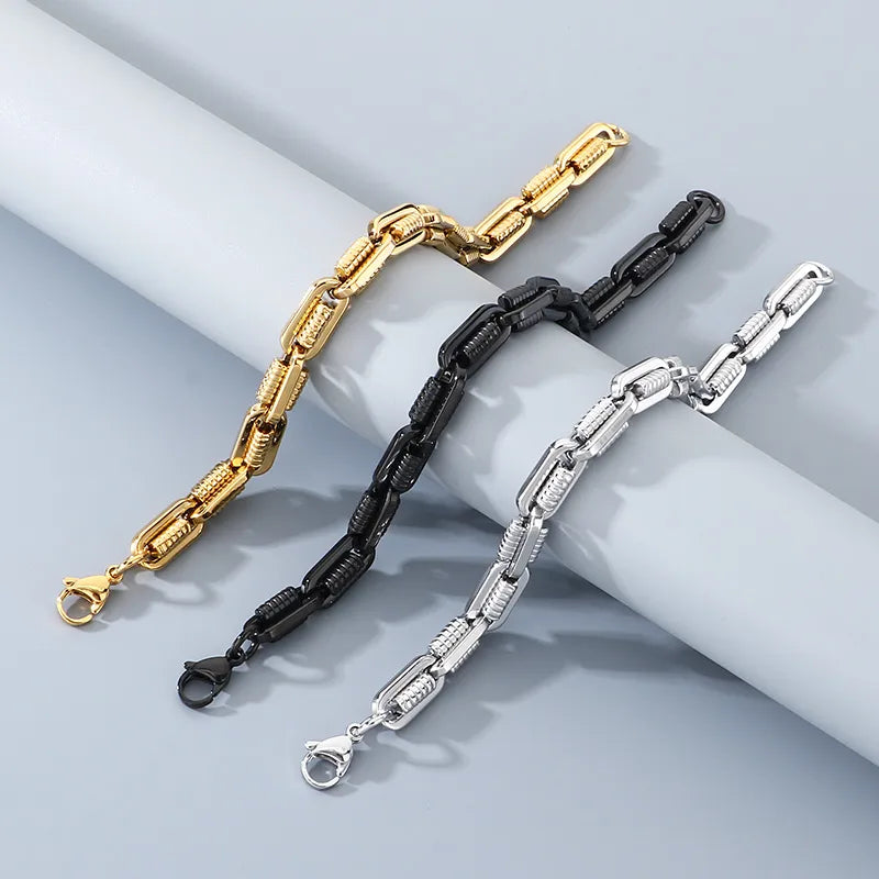 Pulsera de eslabones ovalados con patrón de engranaje chapada en oro 18K - imagen 3