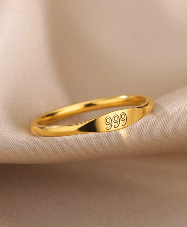 Anillo de números de acero inoxidable con detalle dorado, unisex - imagen 3