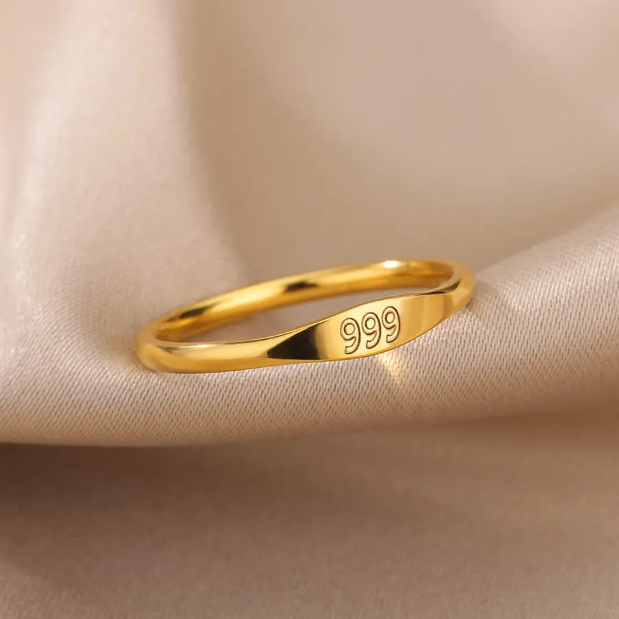 Anillo de números de acero inoxidable con detalle dorado, unisex - imagen 3