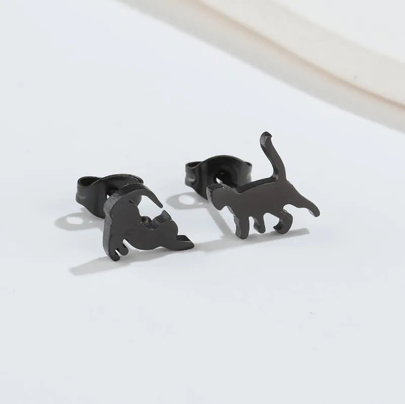 Aretes de botón de acero 304 con baño de oro 18K y diseño de animalitos - imagen 24