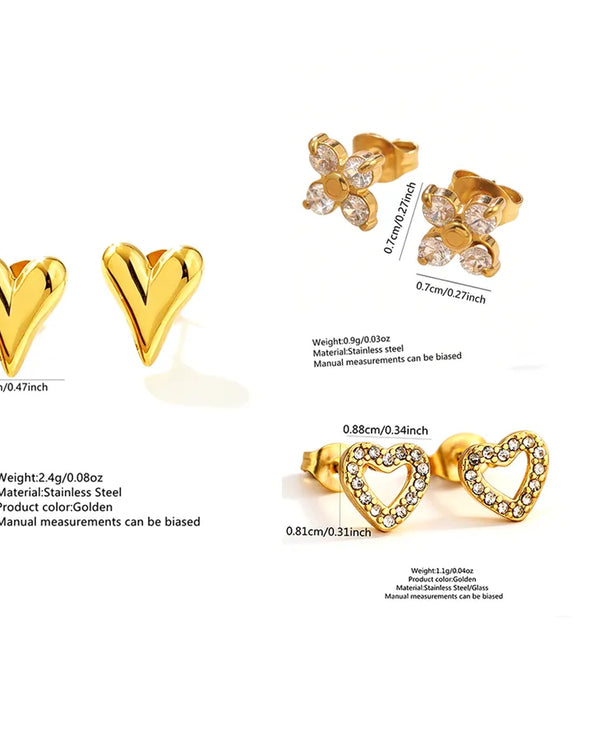 Aretes de acero 304 con diseño de corazón tridimensional y baño de oro 18K - imagen 6