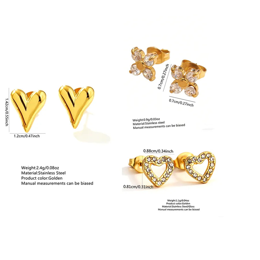 Aretes de acero 304 con diseño de corazón tridimensional y baño de oro 18K - imagen 6