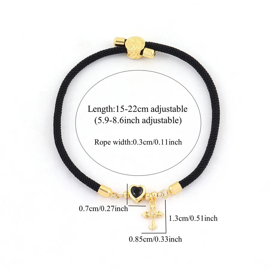 Pulsera de cordón con dijes de cruz y corazón en circonia para mujer - imagen 2