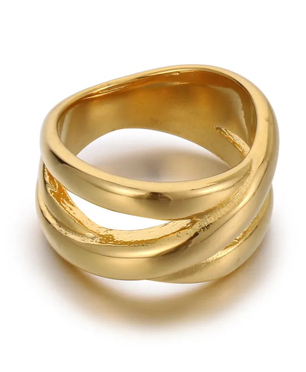 Anillo de acero 304 con baño de oro 18K y diseño geométrico calado - imagen 12