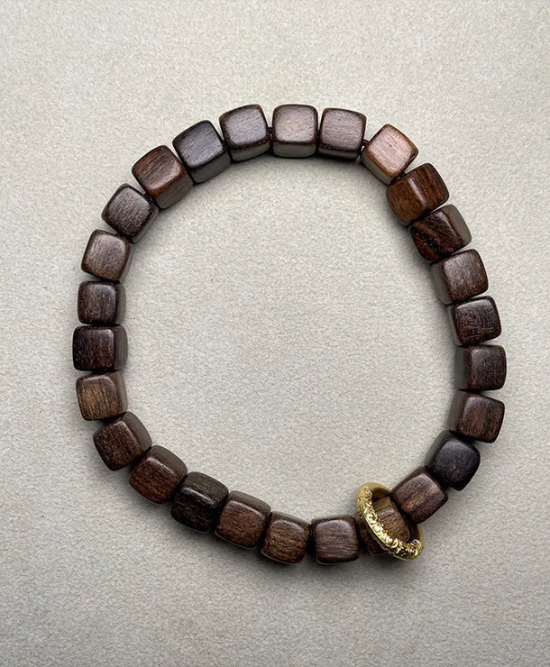 Pulsera de madera con cuentas negras, estilo natural unisex - imagen 8