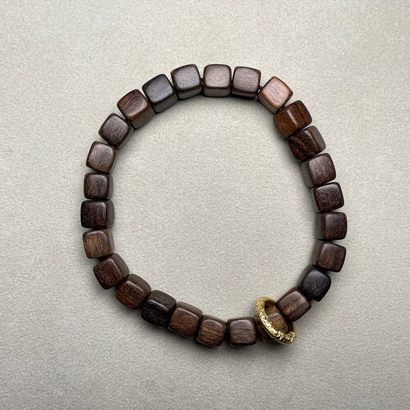 Pulsera de madera con cuentas negras, estilo natural unisex - imagen 8