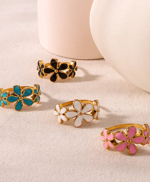 Anillo con diseño de flor en esmalte, estilo IG dulce para mujer - imagen 4