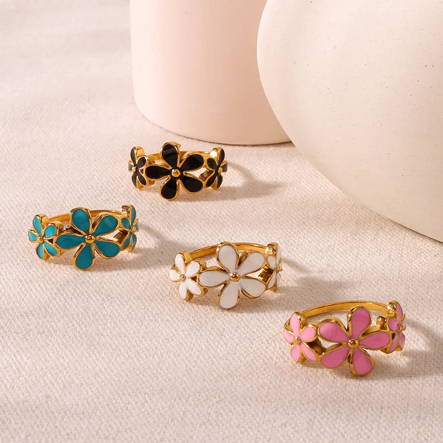 Anillo con diseño de flor en esmalte, estilo IG dulce para mujer - imagen 4