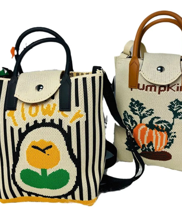 Bolso cruzado tejido con estampado de letras y flores para mujer - imagen 5