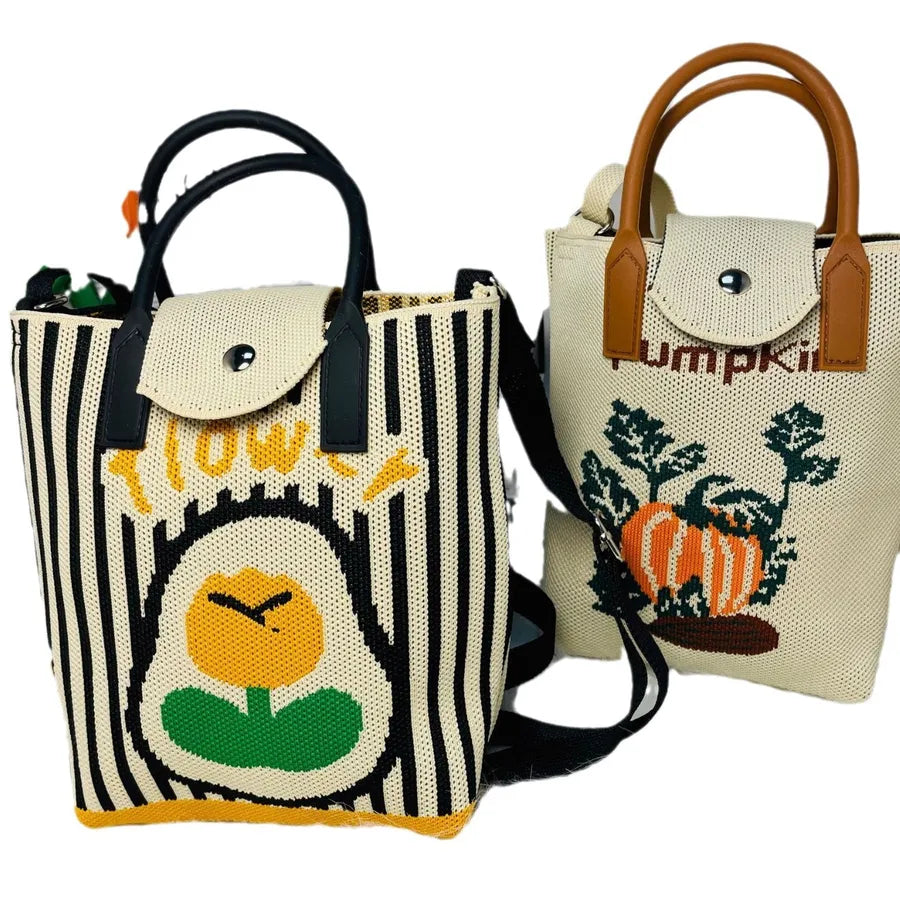 Bolso cruzado tejido con estampado de letras y flores para mujer - imagen 5