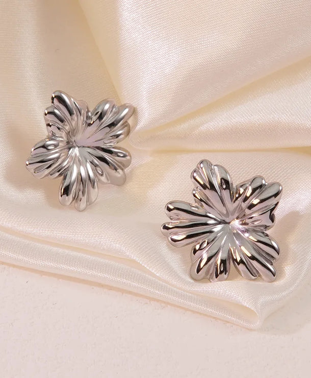 Aretes de botón de acero inoxidable 304 con diseño floral streetwear - imagen 13