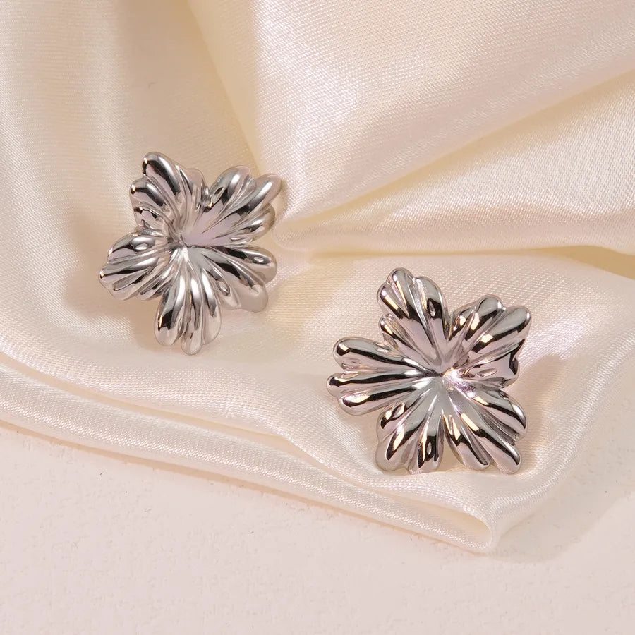 Aretes de botón de acero inoxidable 304 con diseño floral streetwear - imagen 13
