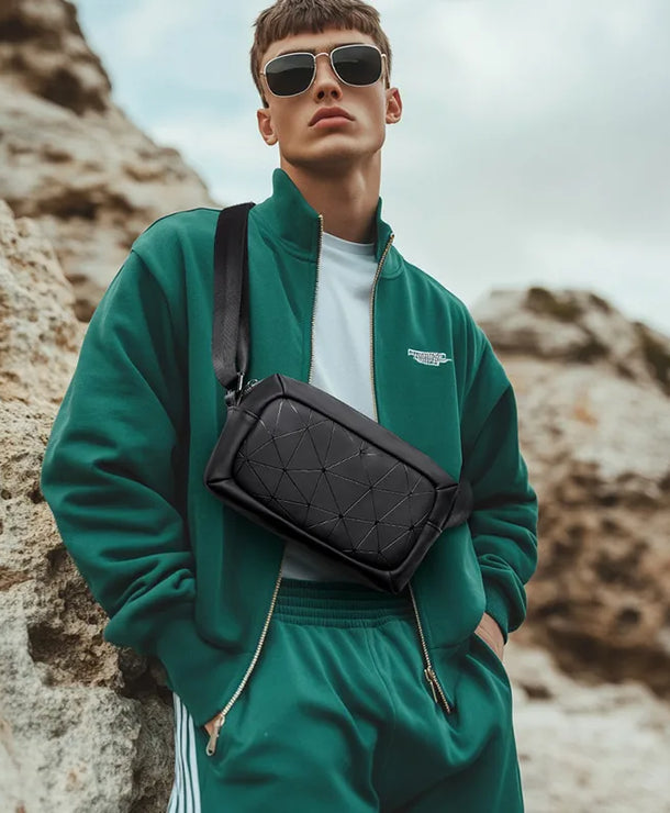 Bolso cruzado de tela Oxford para hombre con detalle de costura