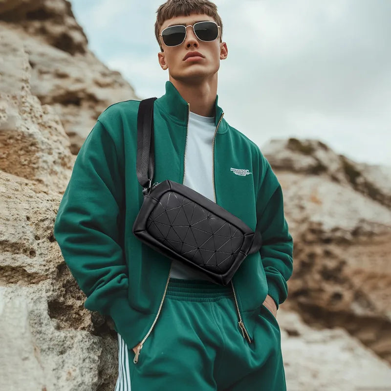 Bolso cruzado de tela Oxford para hombre con detalle de costura