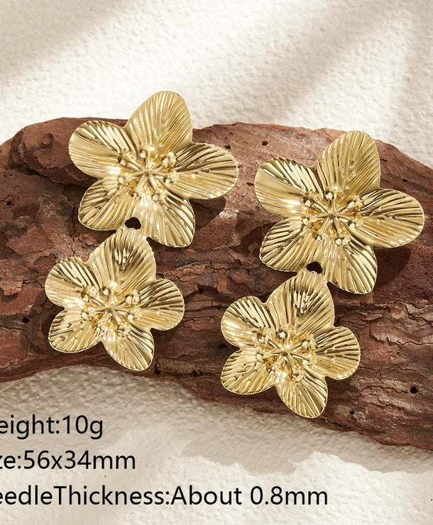 Aretes de botón de acero 201 con baño de oro 14K y diseño de flor - imagen 5