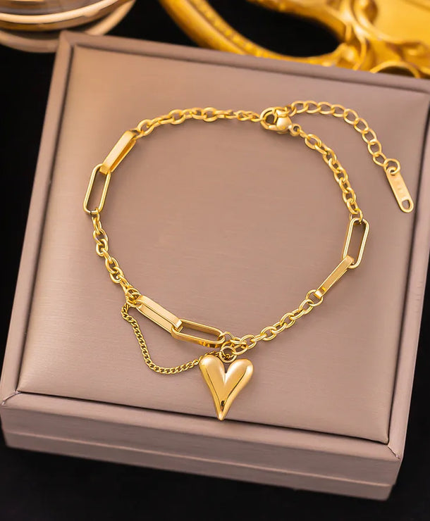 Pulsera de corazones con cadena cubana en acero 304 y baño de oro 18K - imagen 9