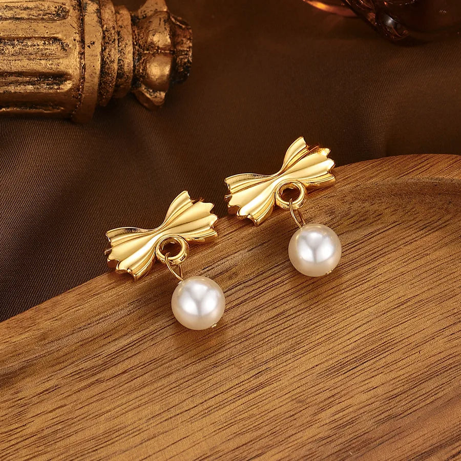 Aretes de acero inoxidable 304 con perla de imitación, estilo lujoso - imagen 5