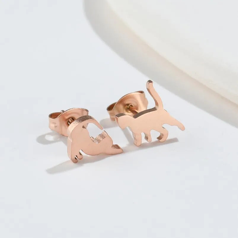 Aretes de botón de acero 304 con baño de oro 18K y diseño de animalitos - imagen 23