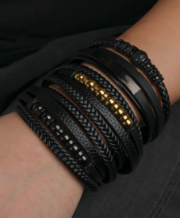 Brazalete geométrico para hombre en acero 201 con baño dorado