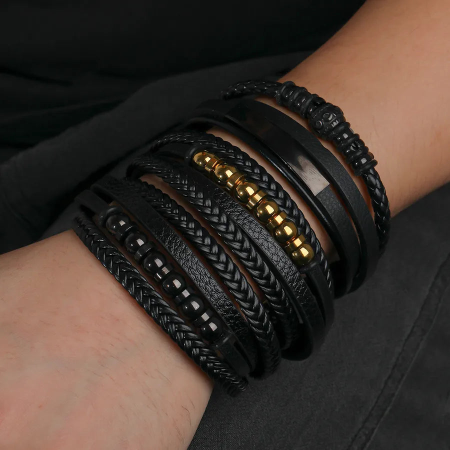 Brazalete geométrico para hombre en acero 201 con baño dorado