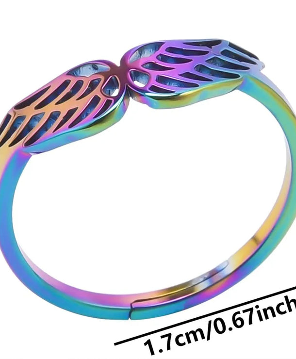 Anillo ajustable de acero 304 con baño de oro 18K y diseño de alas - imagen 7