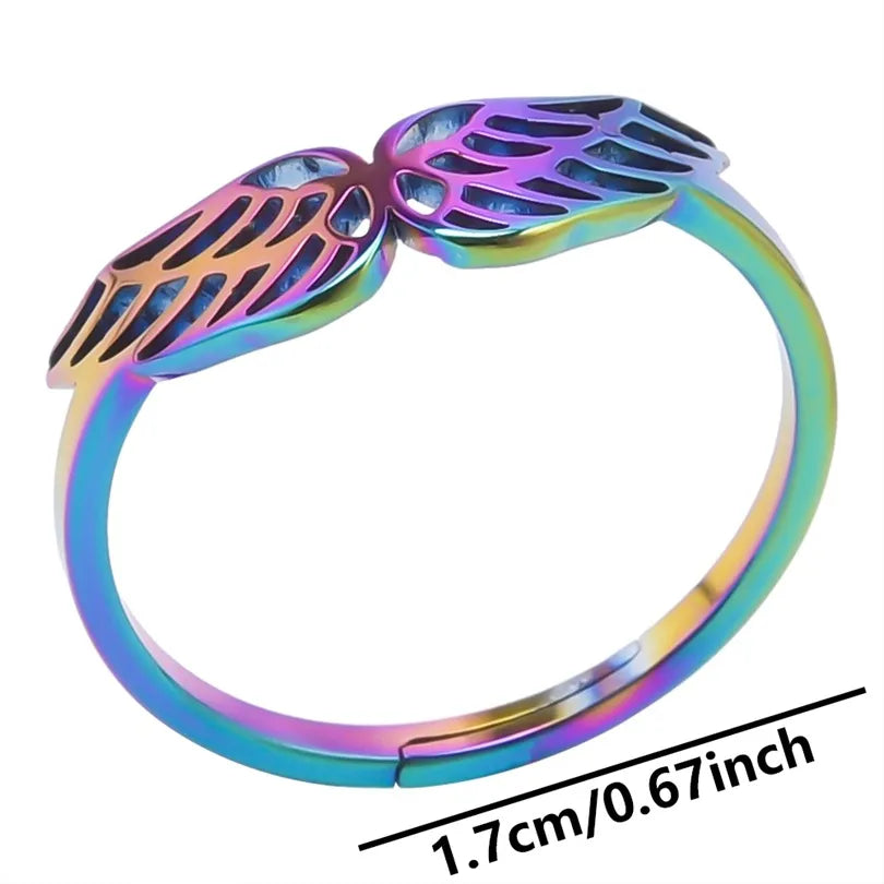 Anillo ajustable de acero 304 con baño de oro 18K y diseño de alas - imagen 7