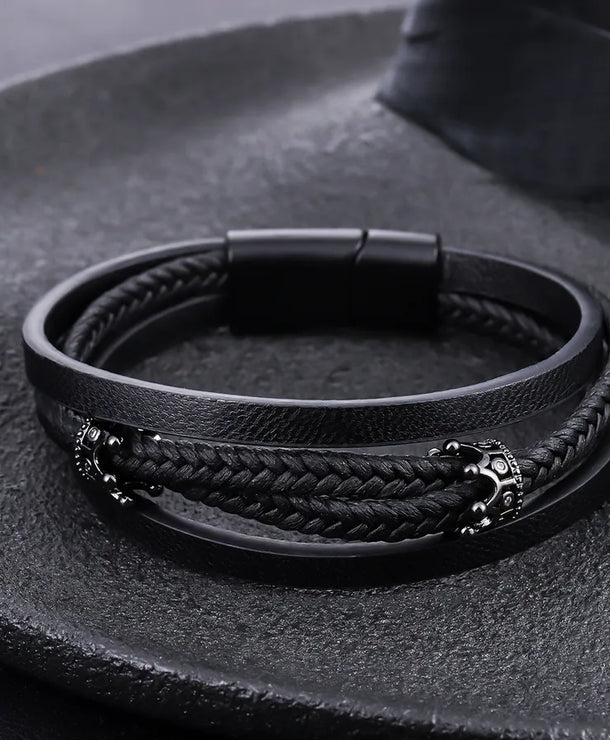 Pulsera de piel con dije de corona y broche magnético, unisex - imagen 4