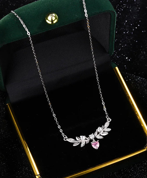Collar de plata con circonias y diseño de hojas de laurel para mujer - imagen 3