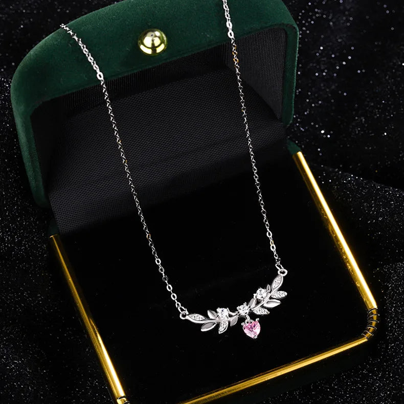 Collar de plata con circonias y diseño de hojas de laurel para mujer - imagen 3